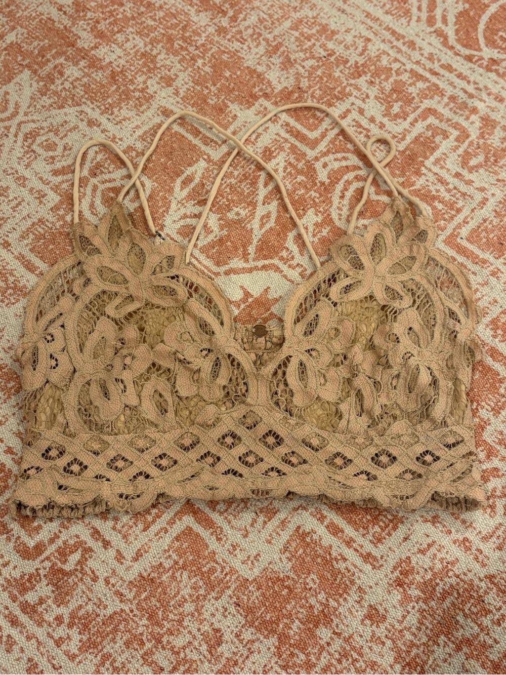 Free People Size S Nude Adella FP One Crochet Lace Strappy Back Bralette Top